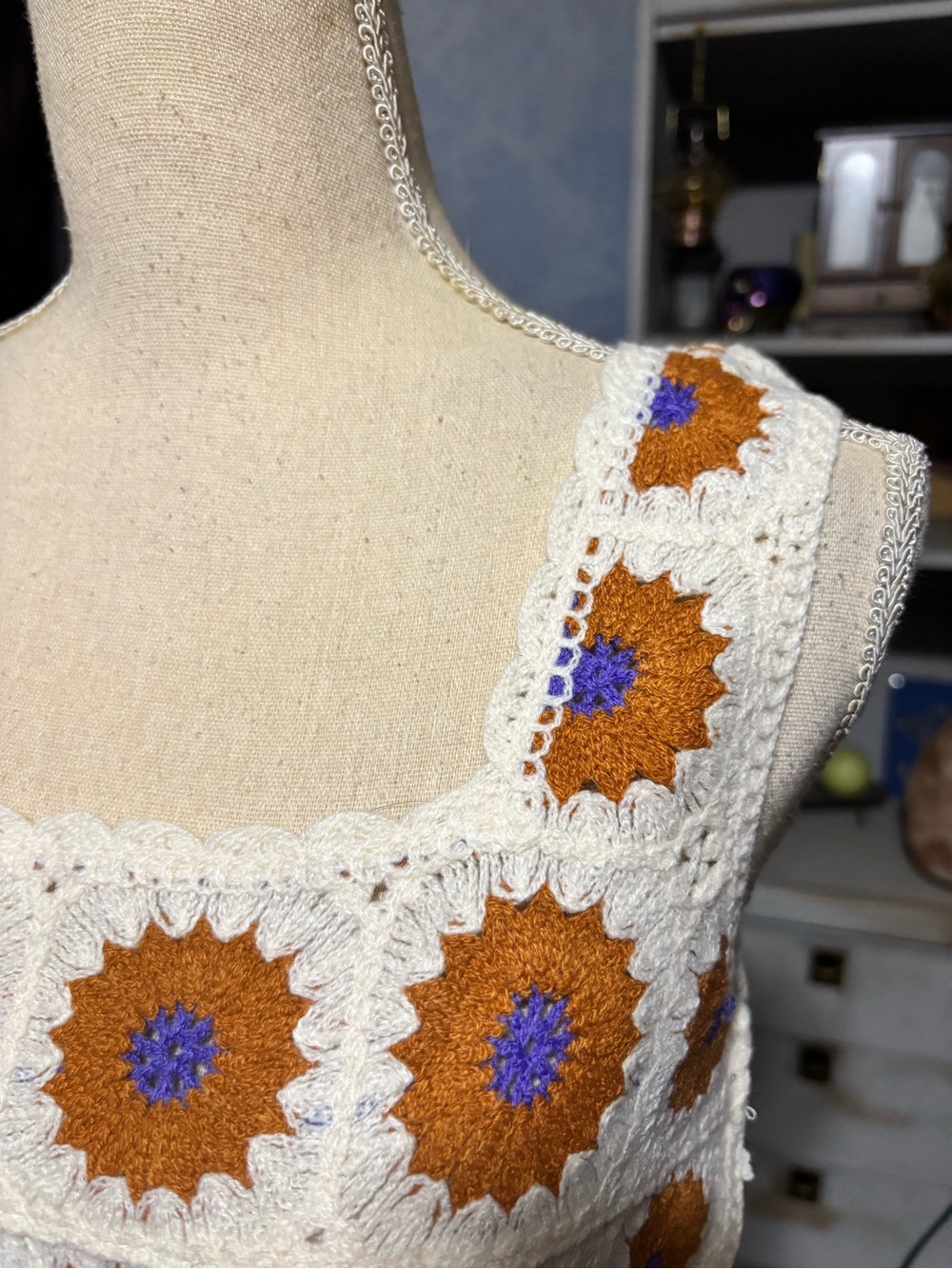 Rebellion Again Crochet Granny Square Tank Top XS Boho Festival Crop top - Picture 3 of 10